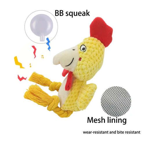 Cute Cartoon Animal Plush Dog Toy with Rope Legs & BB Squeaker - Interactive Chew & Tug Toy for Puppies & Dogs