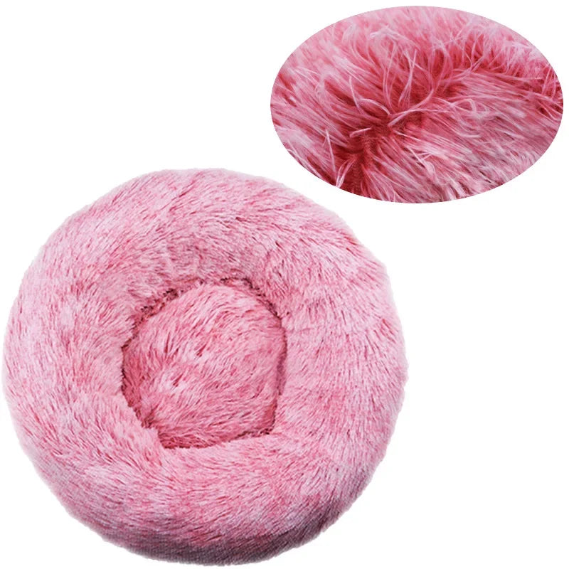 Round Plush Donut Pet Bed - Super Soft Calming Cuddler for Dogs & Cats (6 Sizes: 40–90cm)