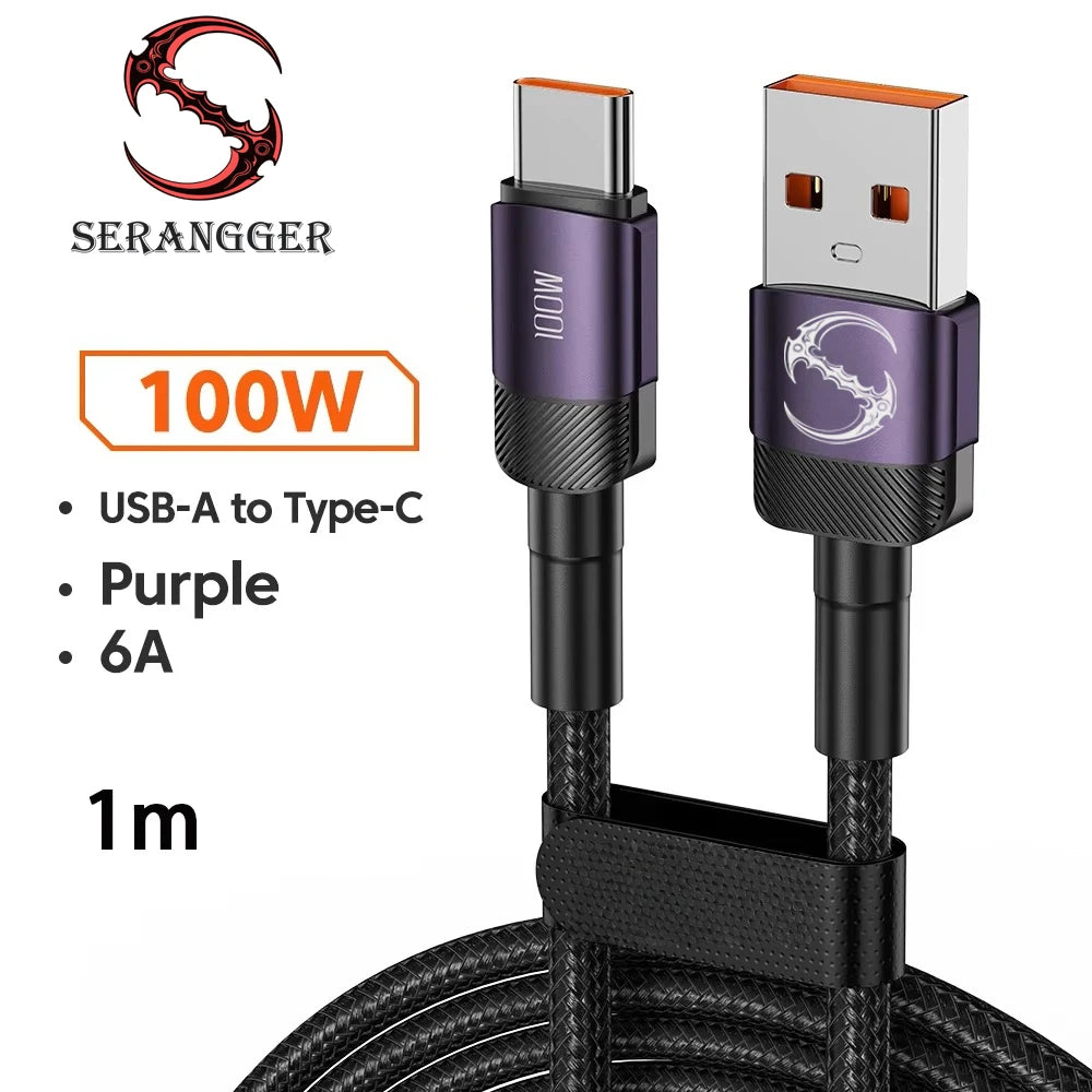 100W PD Fast Charging USB-A to USB-C Cable - 1m/2m/3m Quick Charge Data Cord
