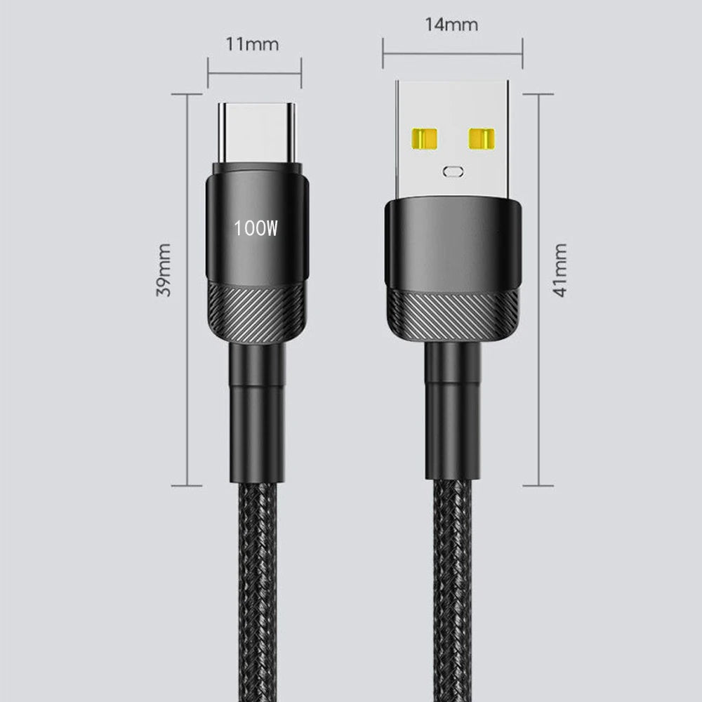 100W PD Fast Charging USB-A to USB-C Cable - 1m/2m/3m Quick Charge Data Cord