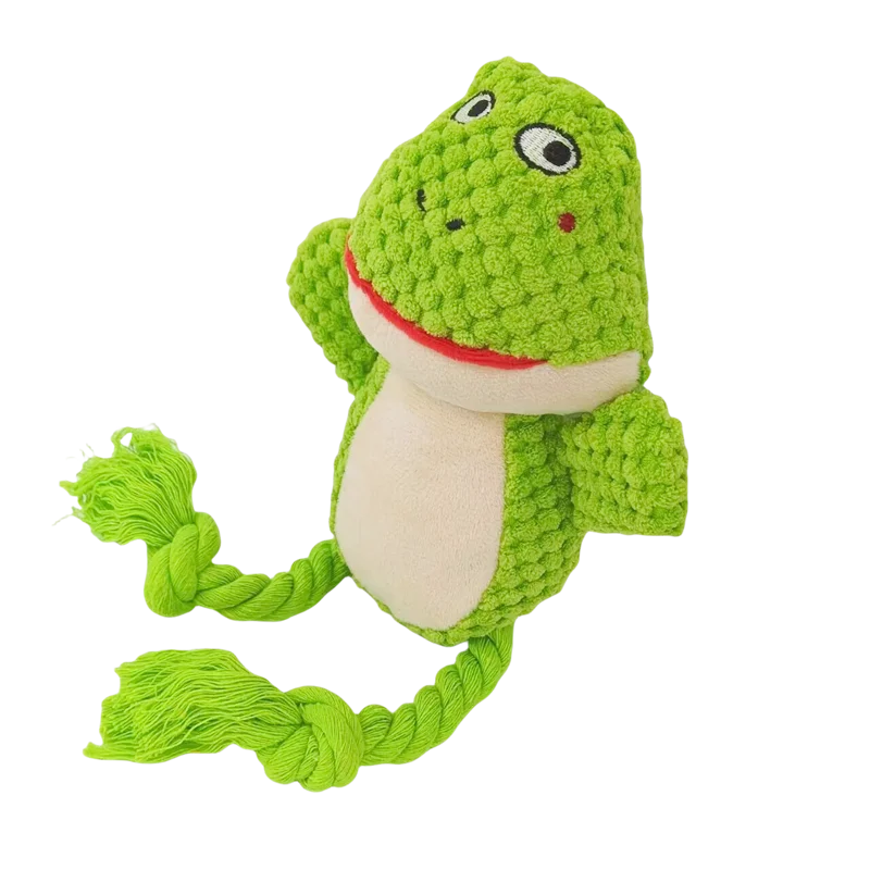 Cute Cartoon Animal Plush Dog Toy with Rope Legs & BB Squeaker - Interactive Chew & Tug Toy for Puppies & Dogs