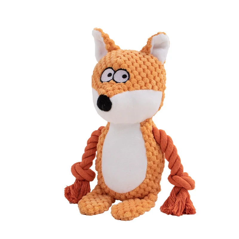 Cute Cartoon Animal Plush Dog Toy with Rope Legs & BB Squeaker - Interactive Chew & Tug Toy for Puppies & Dogs