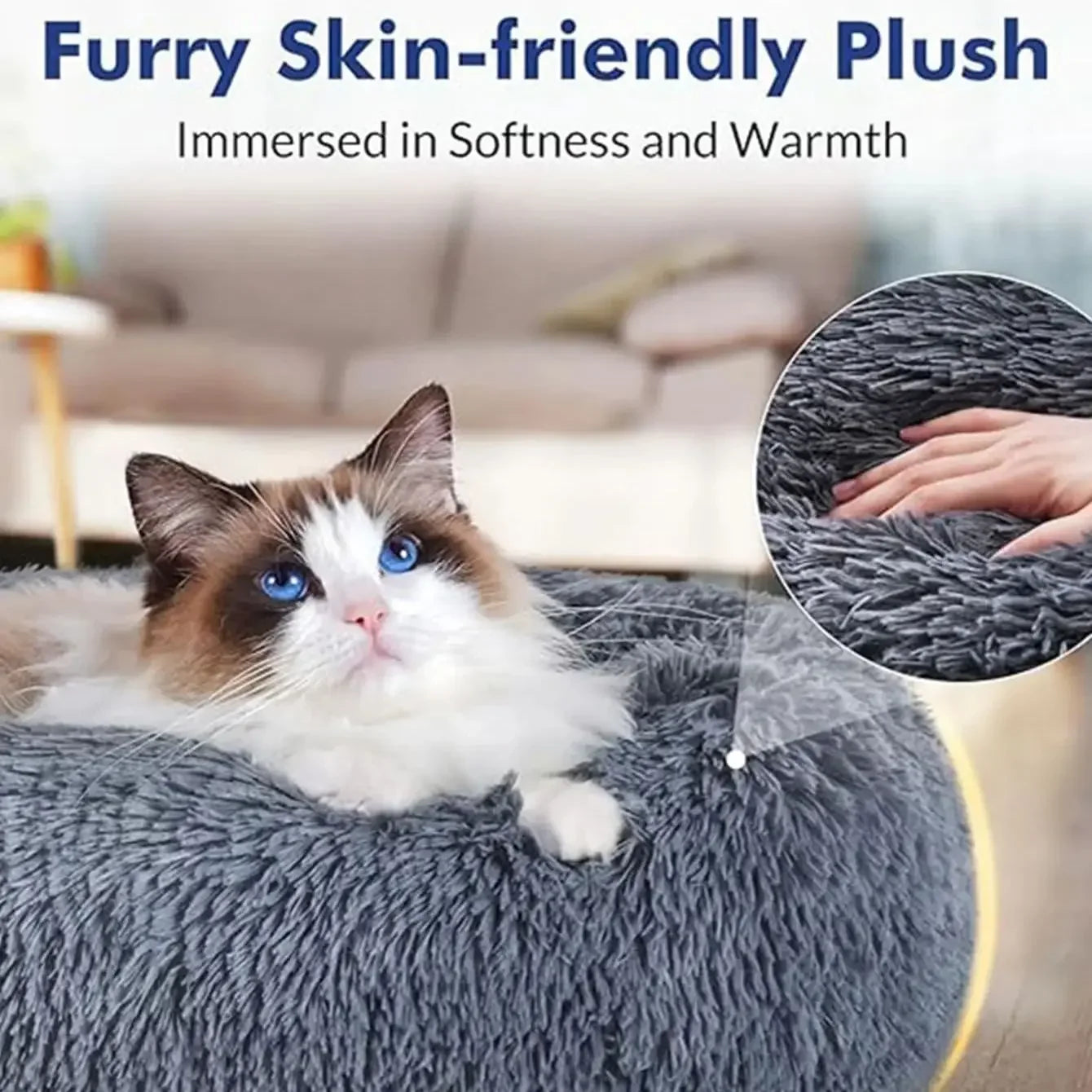 Round Plush Donut Pet Bed - Super Soft Calming Cuddler for Dogs & Cats (6 Sizes: 40–90cm)