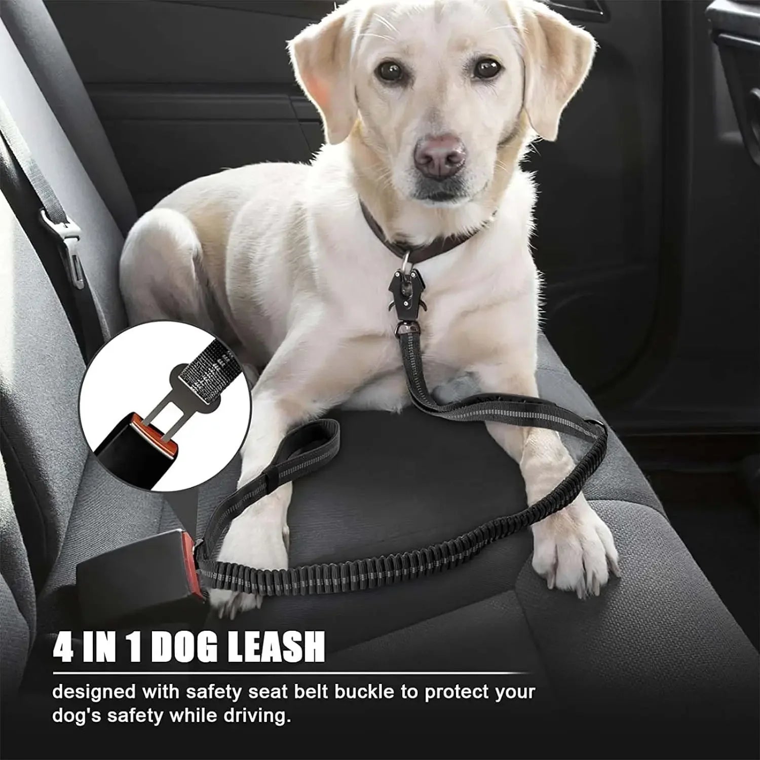 Reflective Shock Absorbing Pet Leashes with Car Seatbelt for Large Dogs Heavy Duty Tactical Bungee Dog Leash No Pull Dog Leash