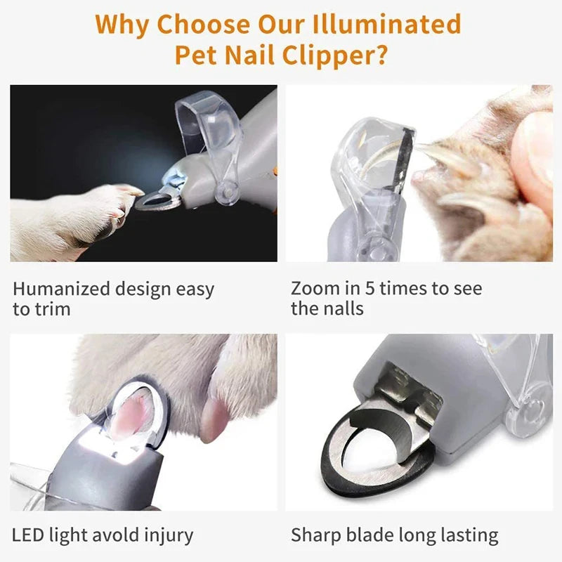 Professional LED Light Pet Nail Clippers - Safe Trimming Scissors for Dogs, Cats, Rabbits & Small Animals with Built-in Light & Sharp Blades