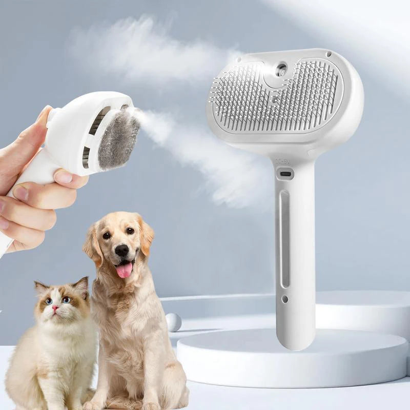 USB Charging Steam Comb Pet Brush - 2-in-1 Spray & Massage for Dogs & Cats (Hair Removal & Grooming)