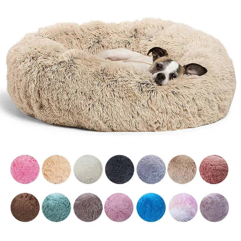Round Plush Donut Pet Bed - Super Soft Calming Cuddler for Dogs & Cats (6 Sizes: 40–90cm)