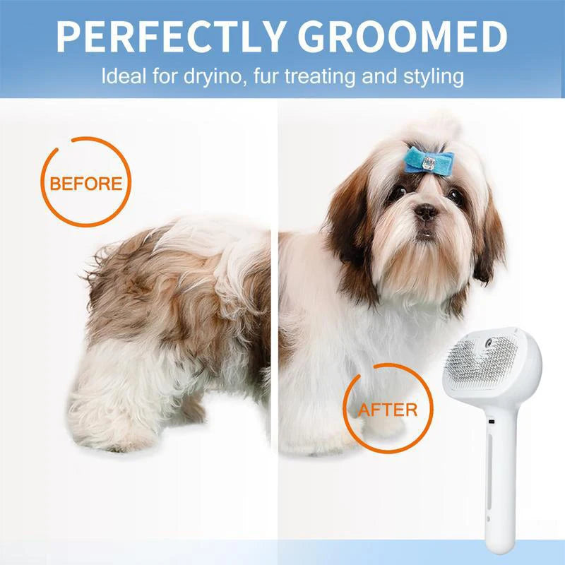 USB Charging Steam Comb Pet Brush - 2-in-1 Spray & Massage for Dogs & Cats (Hair Removal & Grooming)