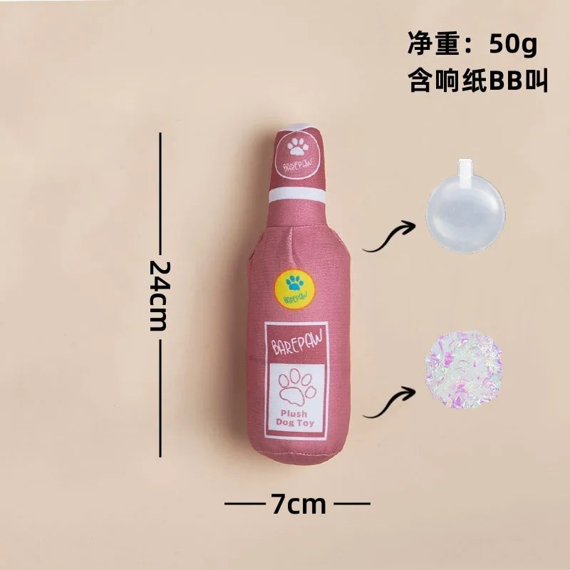 Plush Wine Bottle Dog Toy Series - Crinkle, BB Rattles & Noisemaker Fun! Funny Pet Chew Toy