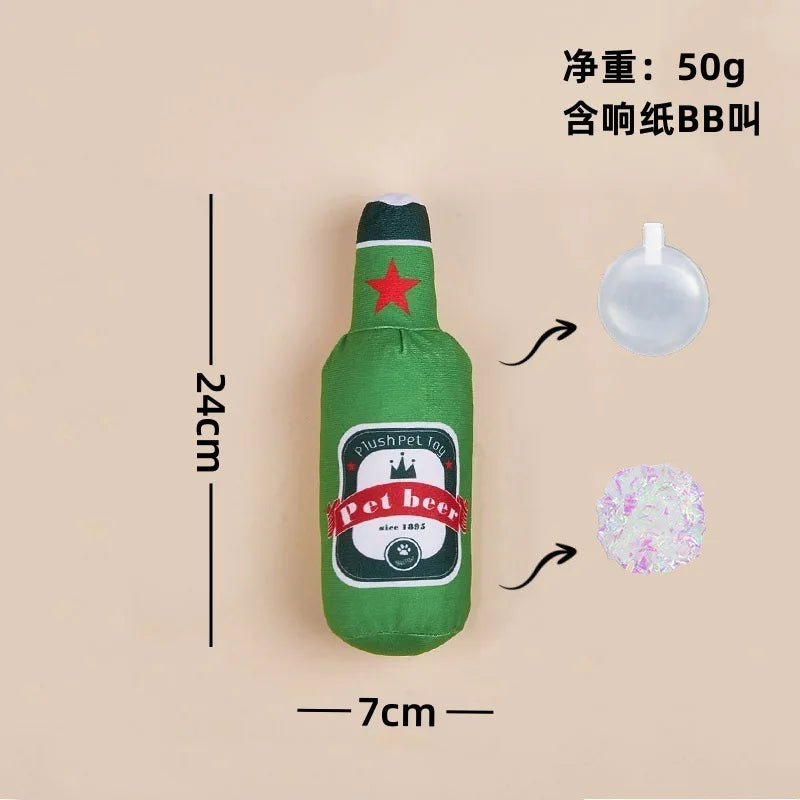 Plush Wine Bottle Dog Toy Series - Crinkle, BB Rattles & Noisemaker Fun! Funny Pet Chew Toy