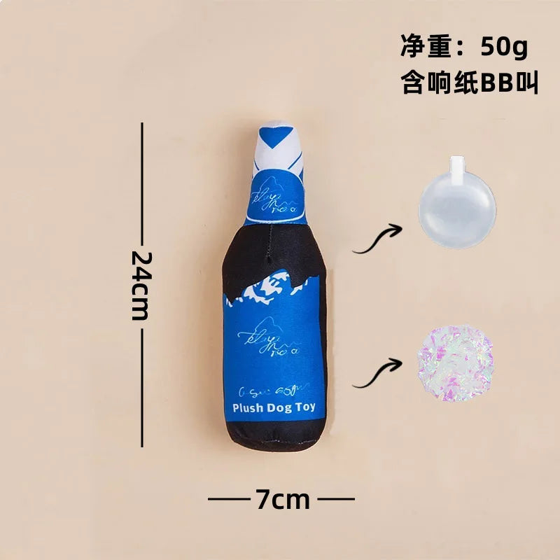 Plush Wine Bottle Dog Toy Series - Crinkle, BB Rattles & Noisemaker Fun! Funny Pet Chew Toy