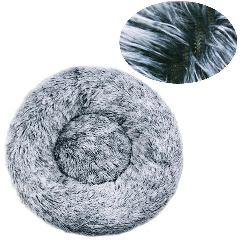 Round Plush Donut Pet Bed - Super Soft Calming Cuddler for Dogs & Cats (6 Sizes: 40–90cm)