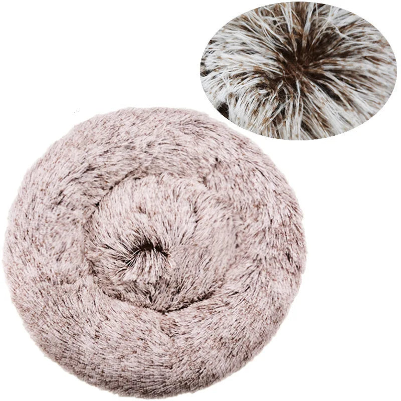 Round Plush Donut Pet Bed - Super Soft Calming Cuddler for Dogs & Cats (6 Sizes: 40–90cm)