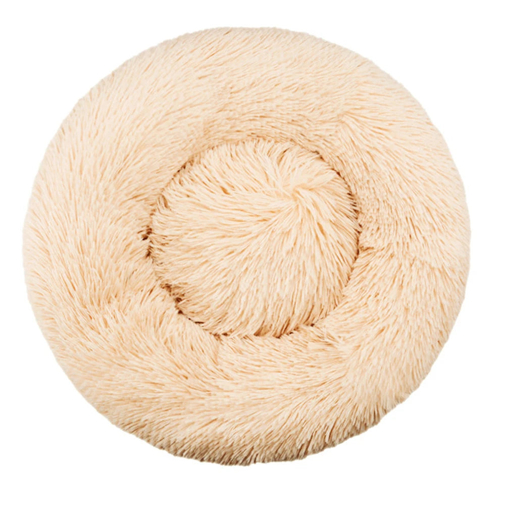 Round Plush Donut Pet Bed - Super Soft Calming Cuddler for Dogs & Cats (6 Sizes: 40–90cm)