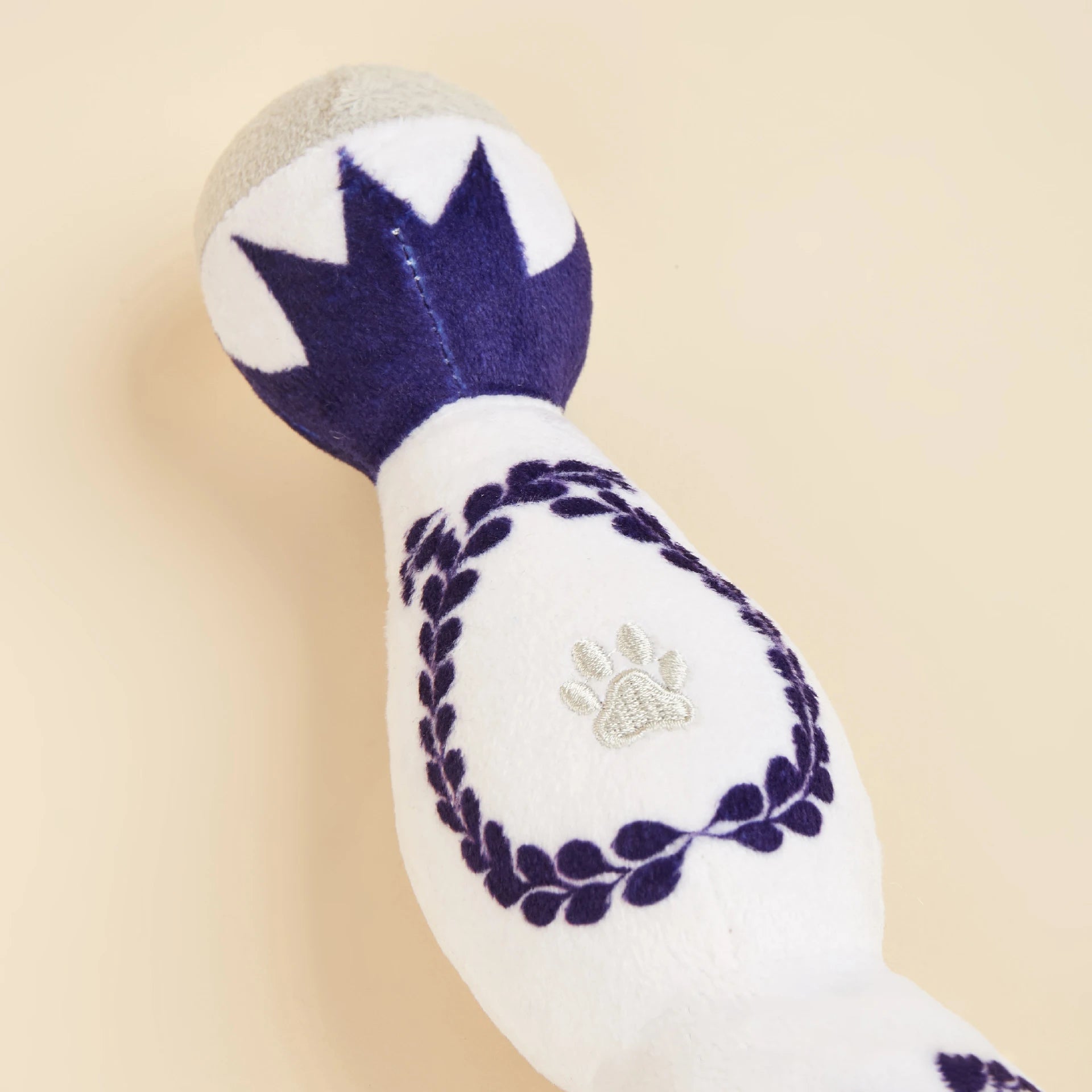 Funny Tequila Bottle Plush Dog Toy - Blue & White Porcelain Style with Squeaker