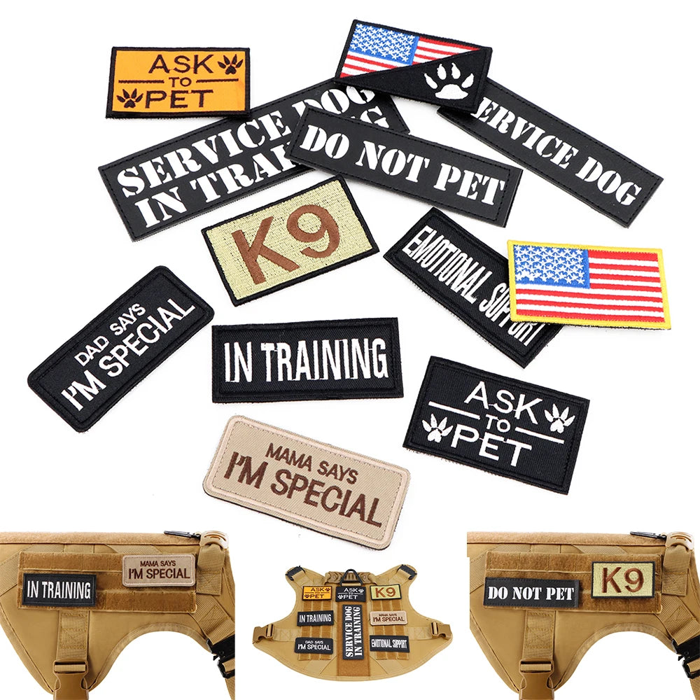 1 Piece Tactical Patch Bundle For Dog Vest Harness Collar Personalized Patches Tags Sticker Label Custom Name ID Service Dog