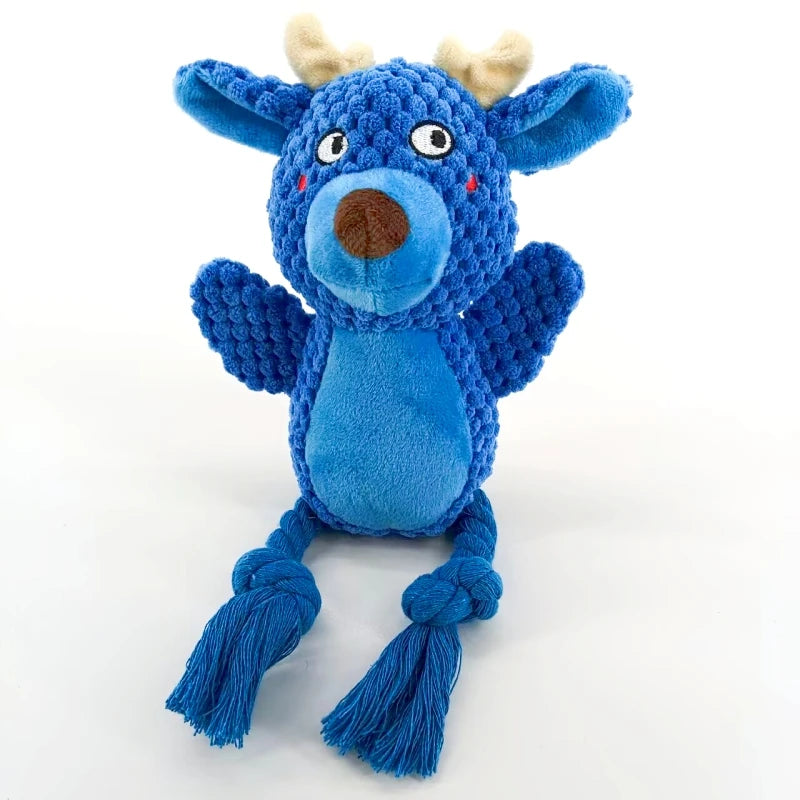 Cute Cartoon Animal Plush Dog Toy with Rope Legs & BB Squeaker - Interactive Chew & Tug Toy for Puppies & Dogs