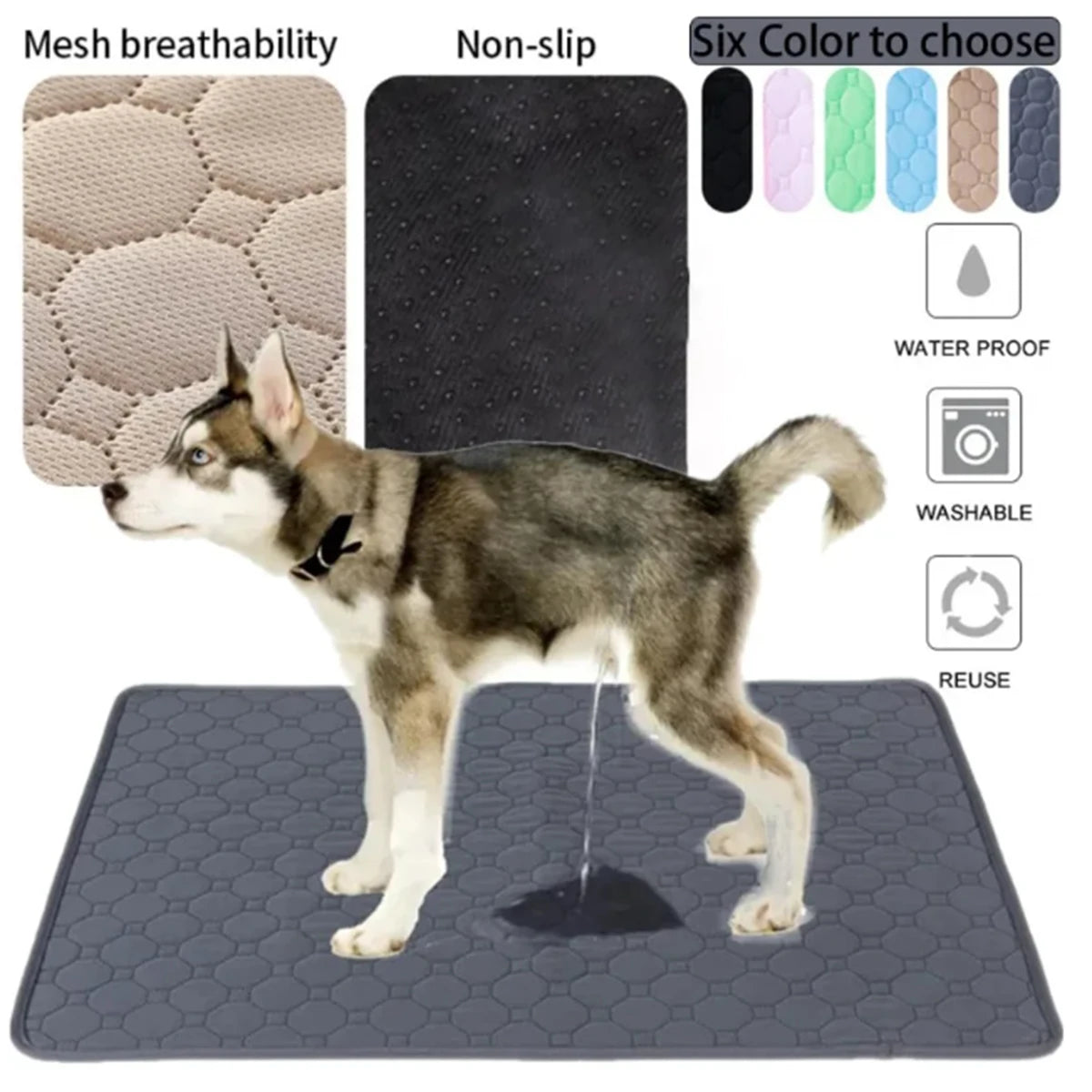 Reusable Washable Pee Pad for Dogs & Cats - Waterproof Absorbent Urine Mat (35×50 to 70×100 cm, 6 Colors)