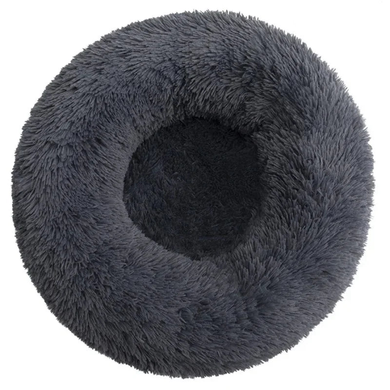 Round Plush Donut Pet Bed - Super Soft Calming Cuddler for Dogs & Cats (6 Sizes: 40–90cm)