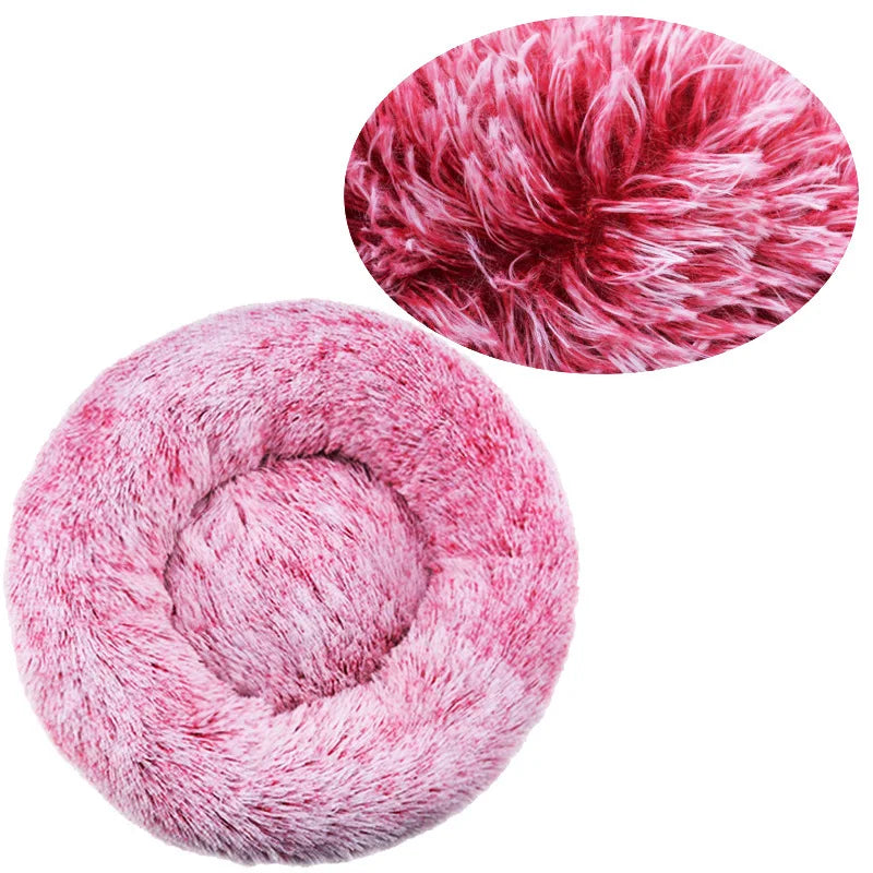 Round Plush Donut Pet Bed - Super Soft Calming Cuddler for Dogs & Cats (6 Sizes: 40–90cm)