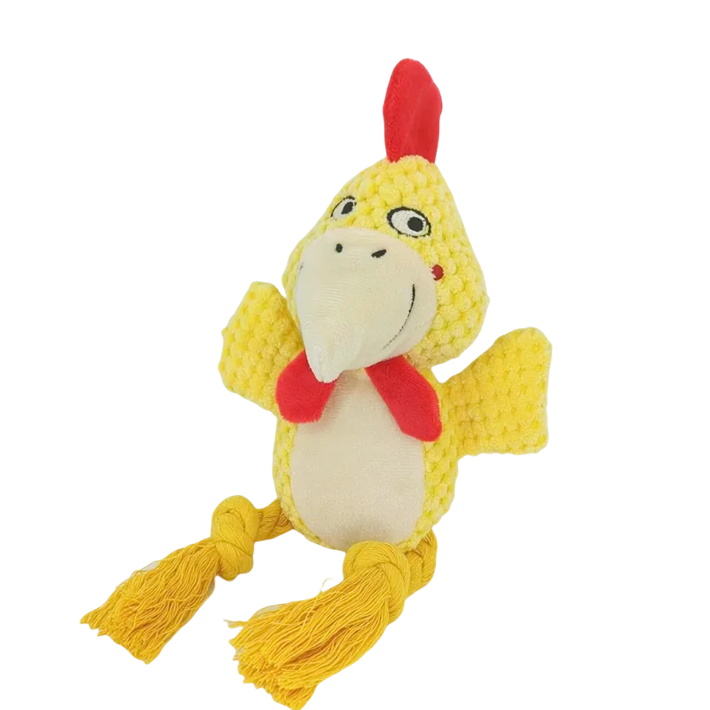 Cute Cartoon Animal Plush Dog Toy with Rope Legs & BB Squeaker - Interactive Chew & Tug Toy for Puppies & Dogs