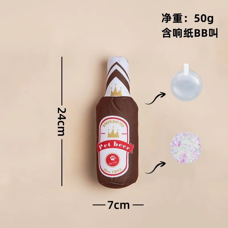 Plush Wine Bottle Dog Toy Series - Crinkle, BB Rattles & Noisemaker Fun! Funny Pet Chew Toy