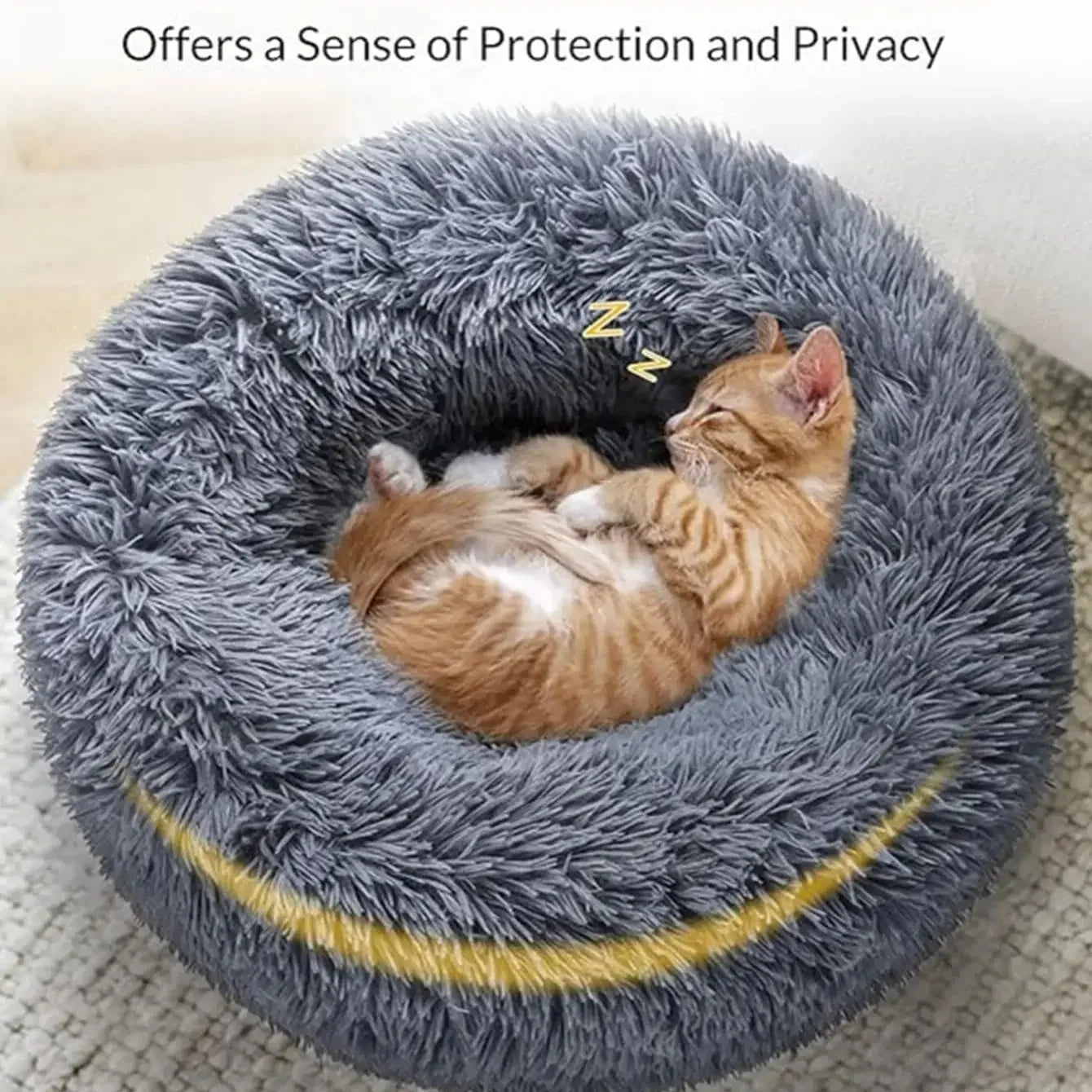 Round Plush Donut Pet Bed - Super Soft Calming Cuddler for Dogs & Cats (6 Sizes: 40–90cm)