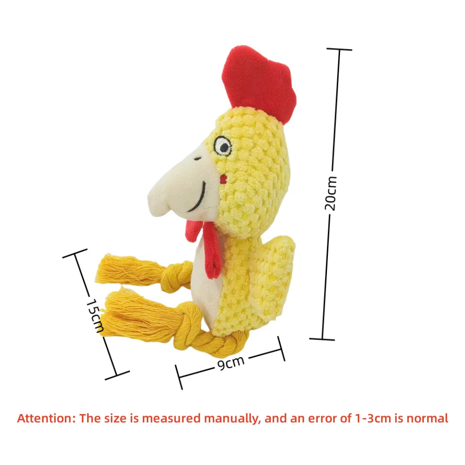 Cute Cartoon Animal Plush Dog Toy with Rope Legs & BB Squeaker - Interactive Chew & Tug Toy for Puppies & Dogs